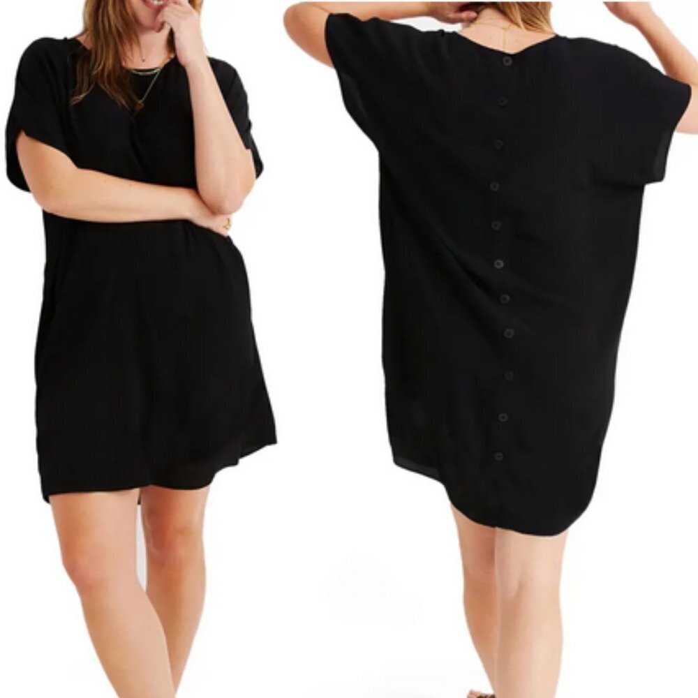 Madewell Crewneck Button Back Black Preppy Mini Dress XS Extra Small